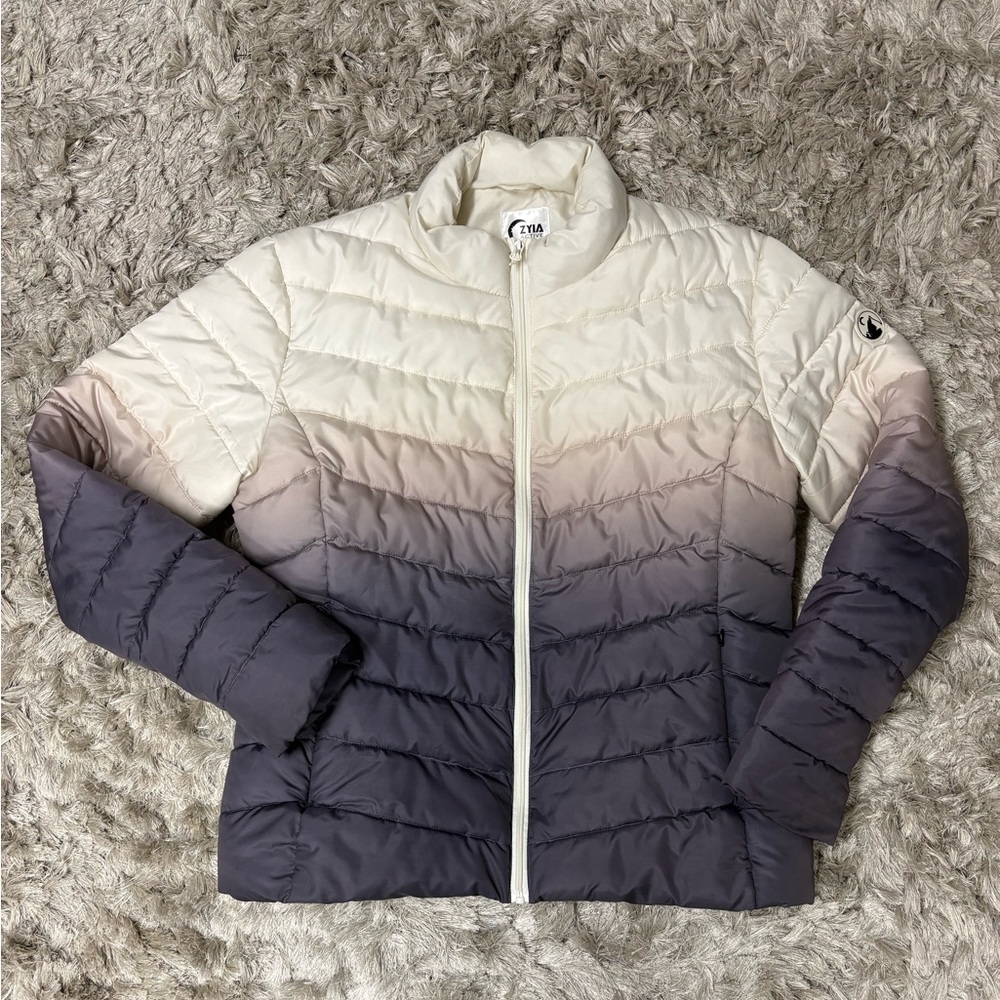 ZYIA Ombre Puffer Jacket in purple and cream